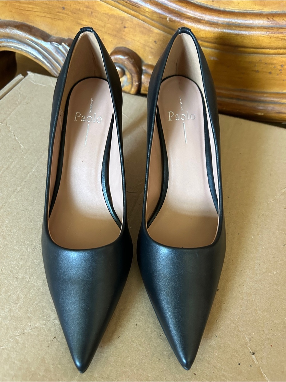 Paolo Black Pointed-Toe Leather Pumps